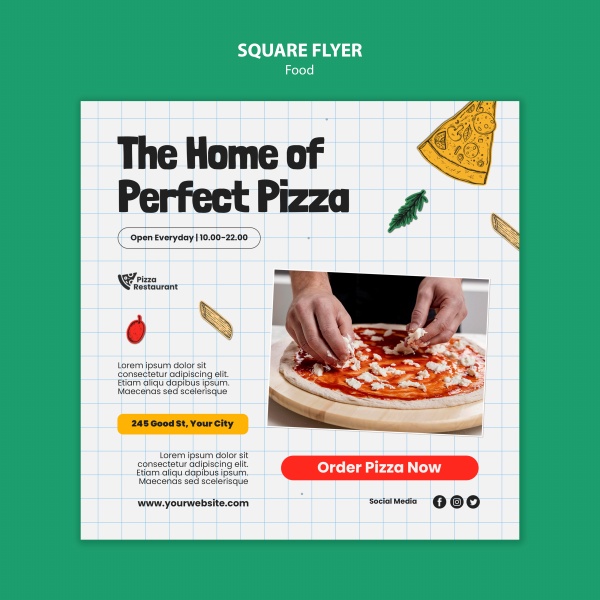 方形披萨美食宣传单