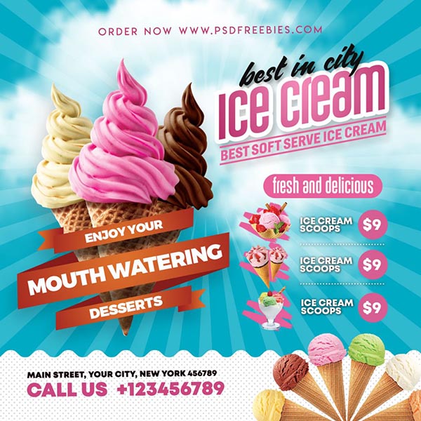 冰淇淋夏季社交媒体帖子