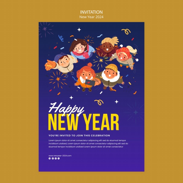 新年快乐插画海报