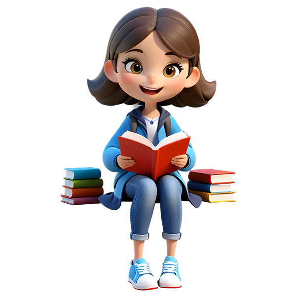 3D卡通看书的小女孩