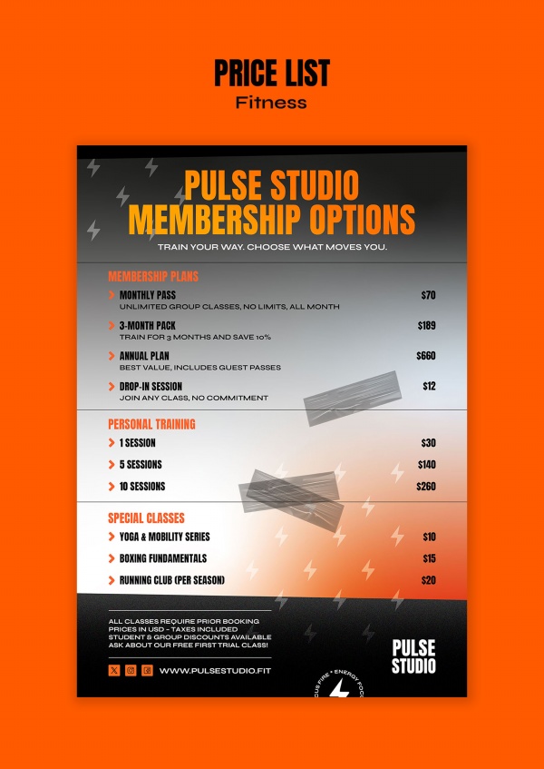 運(yùn)動(dòng)健身價(jià)目表