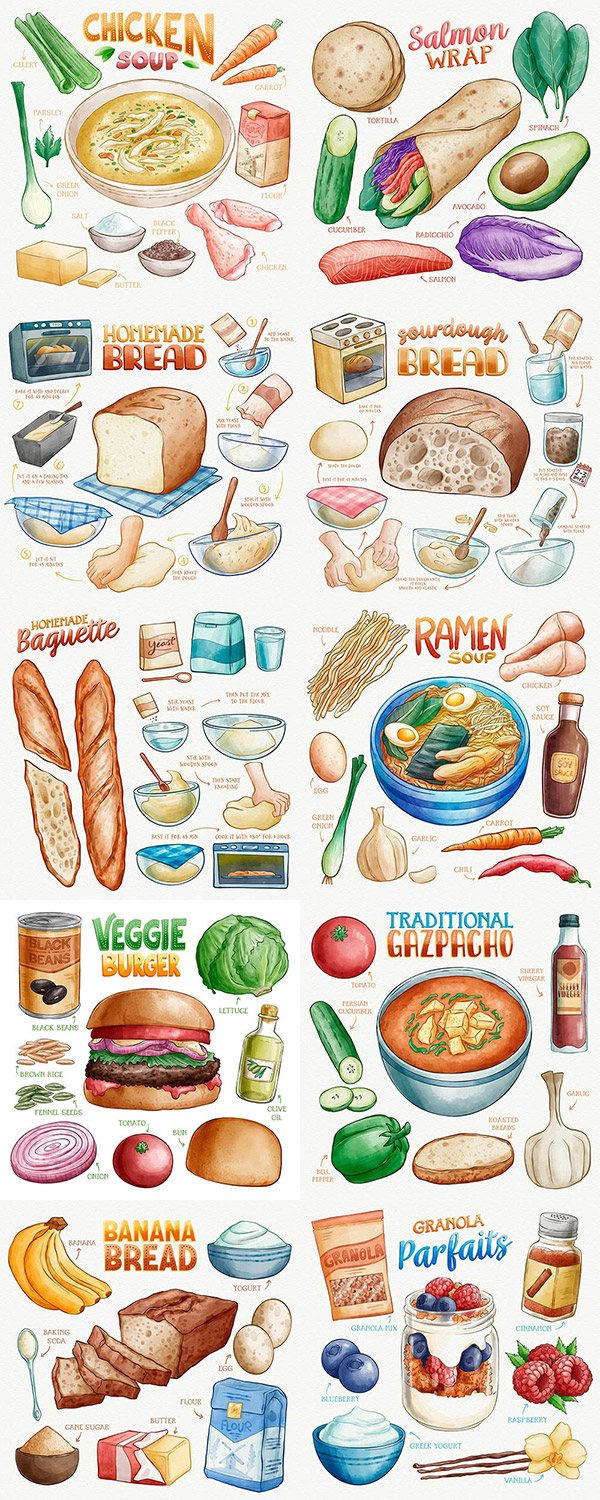 素材分类: 元素插画所需点数:   10 点 关键词: 水彩食物插图矢量