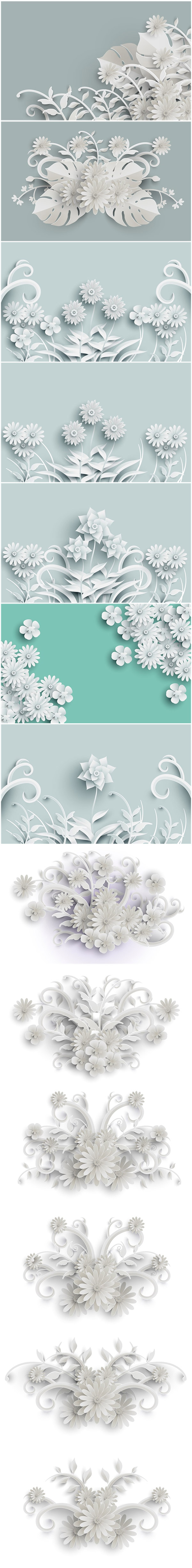 剪纸立体白色花卉