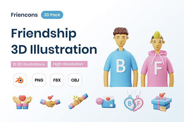 友谊人物3D插图