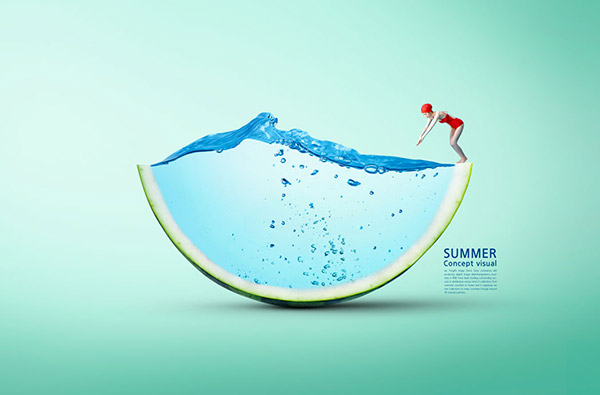 西瓜游泳夏季海报