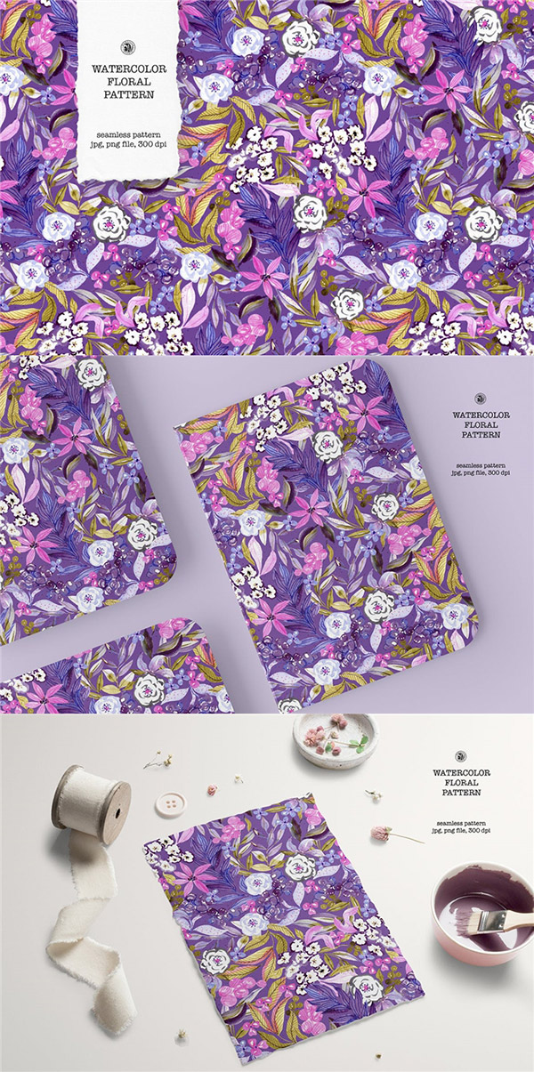 紫色花卉水彩图案