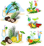 椰树水果与鸡尾酒夏日元素