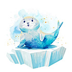 蓝色水彩海狮矢量插画
