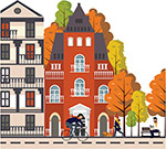 秋天人們活動(dòng)街景