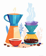 水彩風手沖咖啡插畫