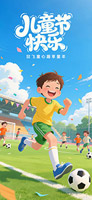 驰骋绿茵儿童节手机海报