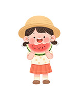 卡通吃西瓜小女孩